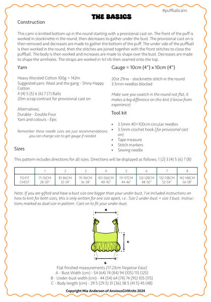 Puffball Cami Digital Knitting Pattern