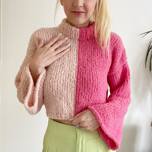 Bi-Colour Snuggle Sweater Digital Knitting Pattern
